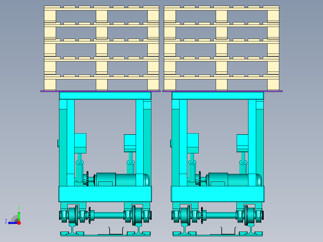 木托盘剪叉移动顶升设计右视图