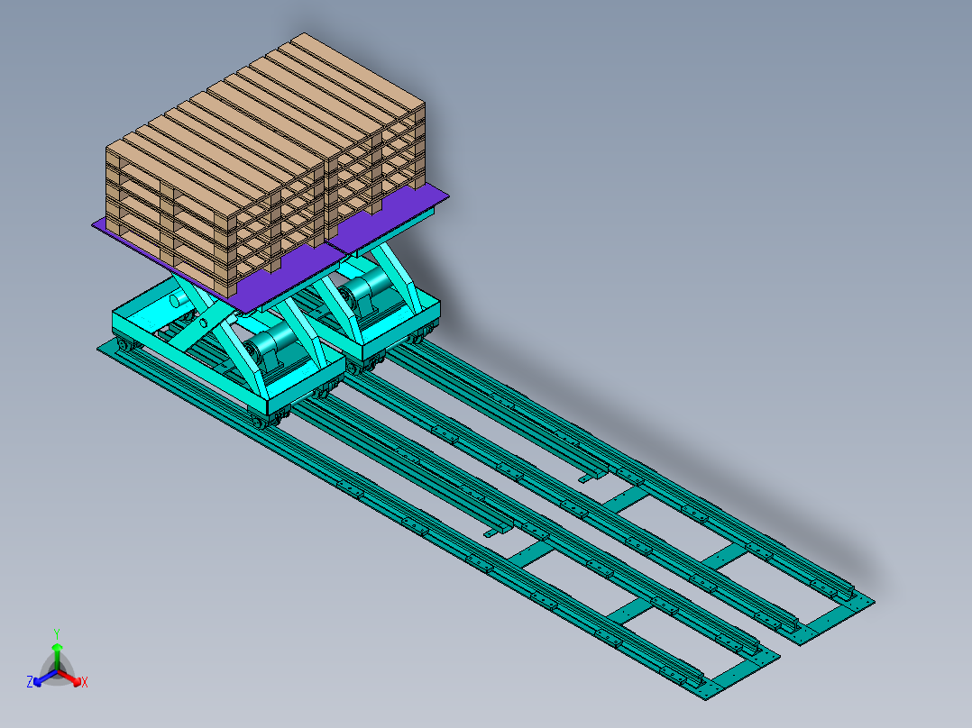 木托盘剪叉移动顶升设计正等轴测图