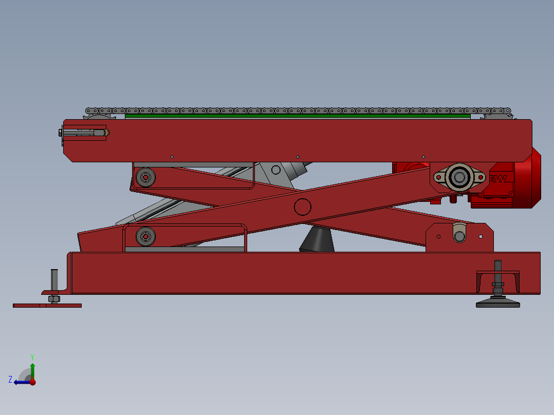 气缸升降链式输送机 3D图纸 机械设备设计素材3D模型文件右视图
