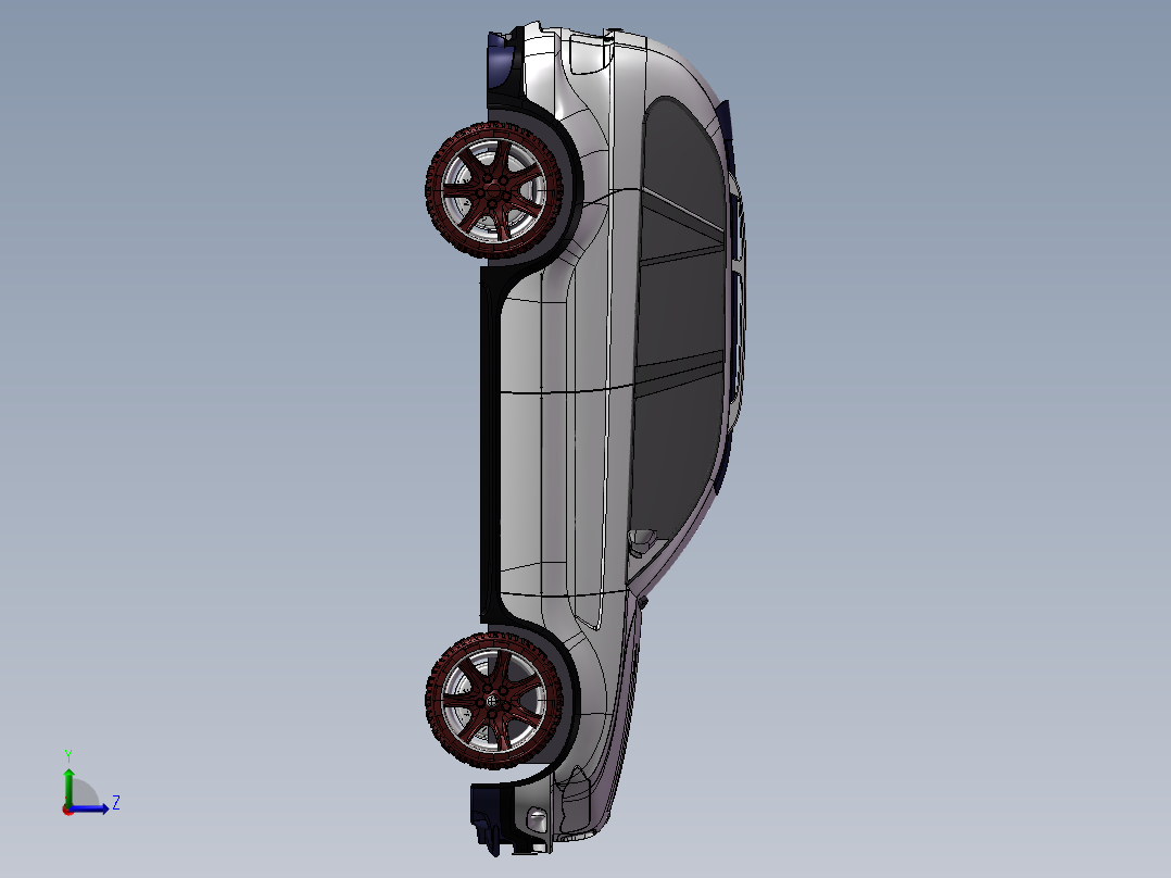 简易宝马X5汽车3D模型图纸 Solidworks设计左视图