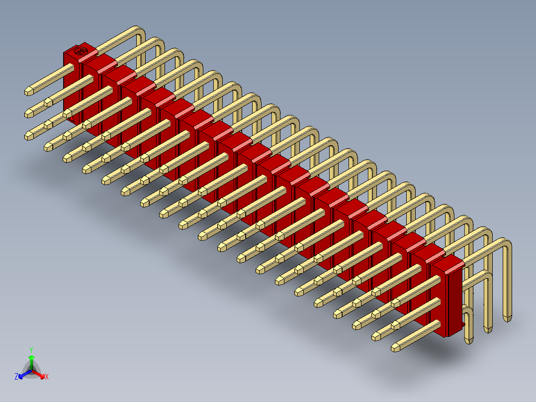 彩色公排针 100mil 2.54mm 系列-DS1022_red_3x20p_100mil_TypeD_rev1.0主视图