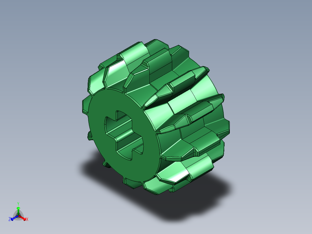 32270 Green Technic Gear 12 Tooth Double Bevel.STEP主视图