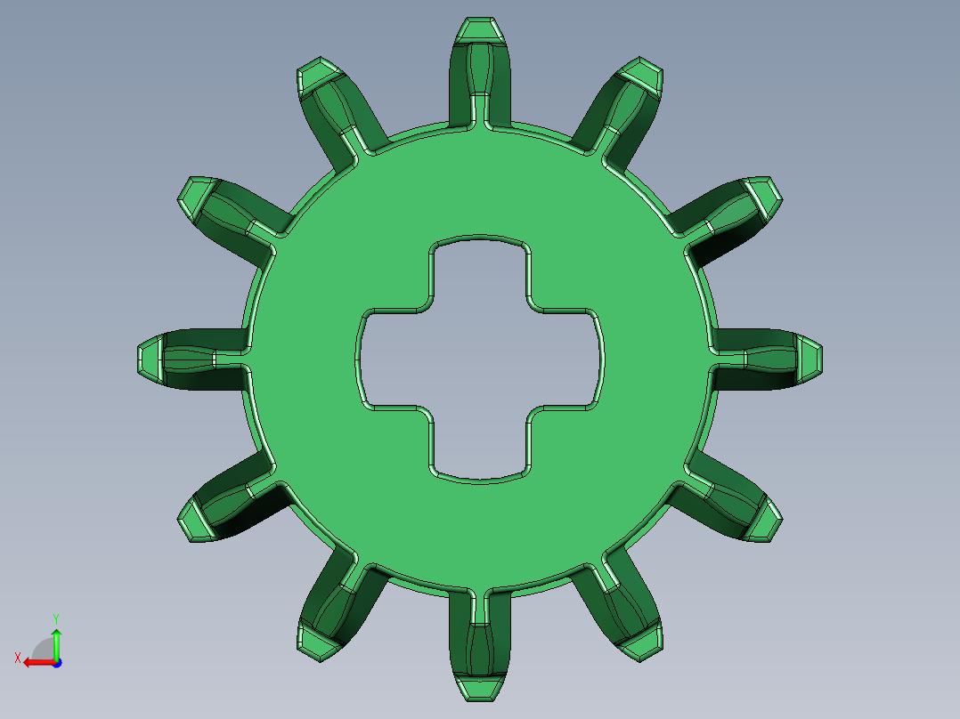 32270 Green Technic Gear 12 Tooth Double Bevel.STEP后视图