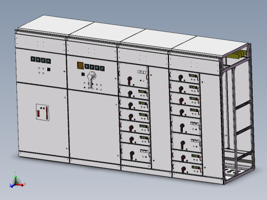 4台GCS并柜3D图纸 钣金机柜电气成套开关钣金柜配电柜3d模型