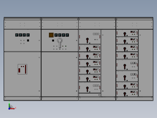 4台GCS并柜3D图纸 钣金机柜电气成套开关钣金柜配电柜3d模型前视缩略图