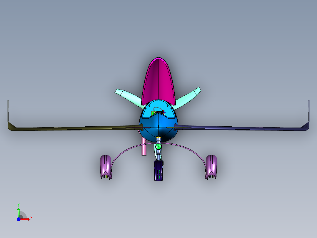 后引擎有翼无人机前视图