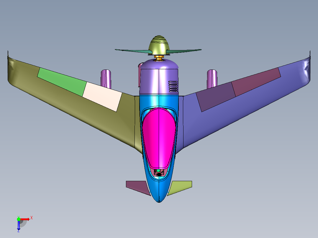 后引擎有翼无人机俯视图