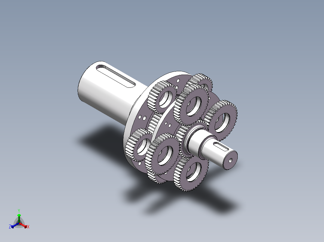 两级行星齿轮变速器齿轮传动模型正等轴测图