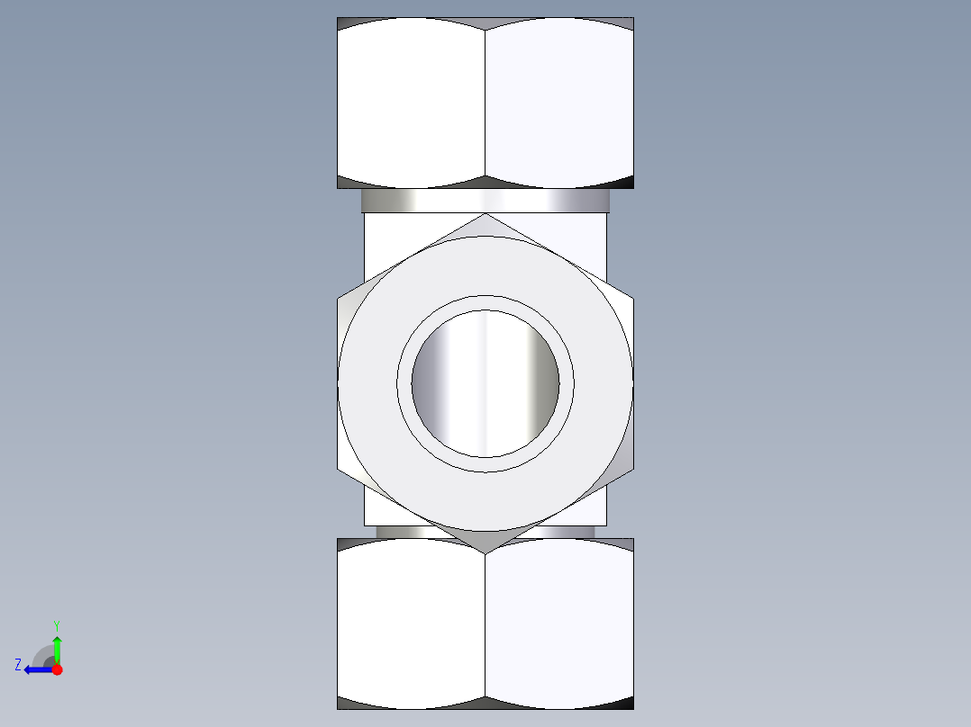 卡套式工业通用硬管接头EO_Swivel_nut_run_tee_EL30S71右视图
