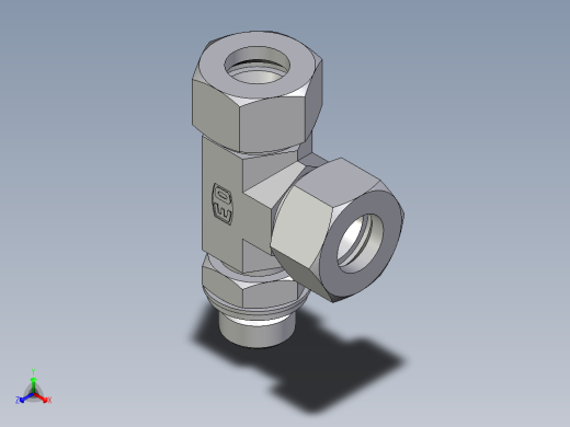 卡套式工业通用硬管接头EO_Adjustable_locknut_run_tee_LEE18LRCF正等轴测缩略图