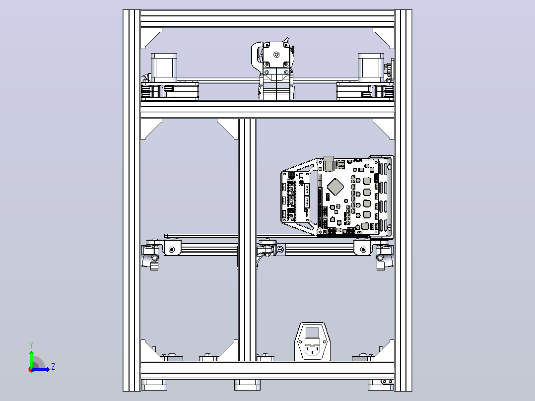 3D打印机，挤出机是带40×40×20断热风扇(印刷PLA时不堵塞喷嘴)的后燃器，内部装有BLtouch左视图