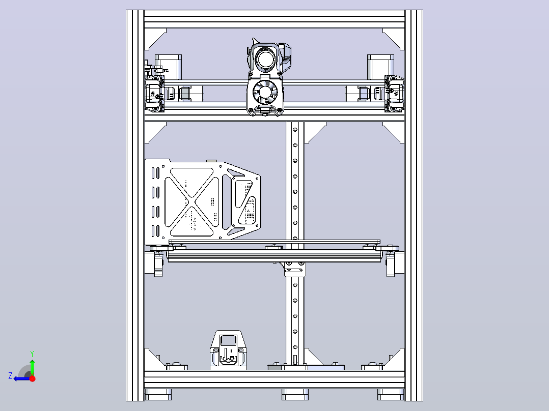 3D打印机，挤出机是带40×40×20断热风扇(印刷PLA时不堵塞喷嘴)的后燃器，内部装有BLtouch右视图