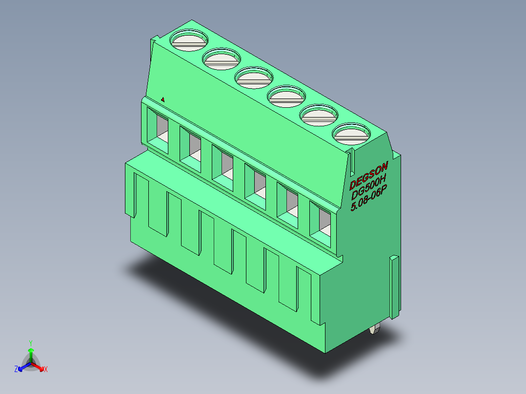 DEGSON DG500 系列 5.05.087.62mm 接线端子-DG500H-5.08-06P-14-00AH正等轴测图