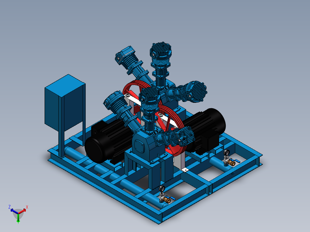 双机组三列往复式氮气压缩机正等轴测图