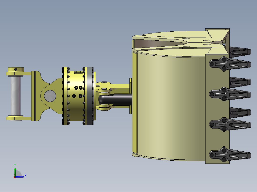 一款20吨级挖掘机使用贝型抓斗左视图