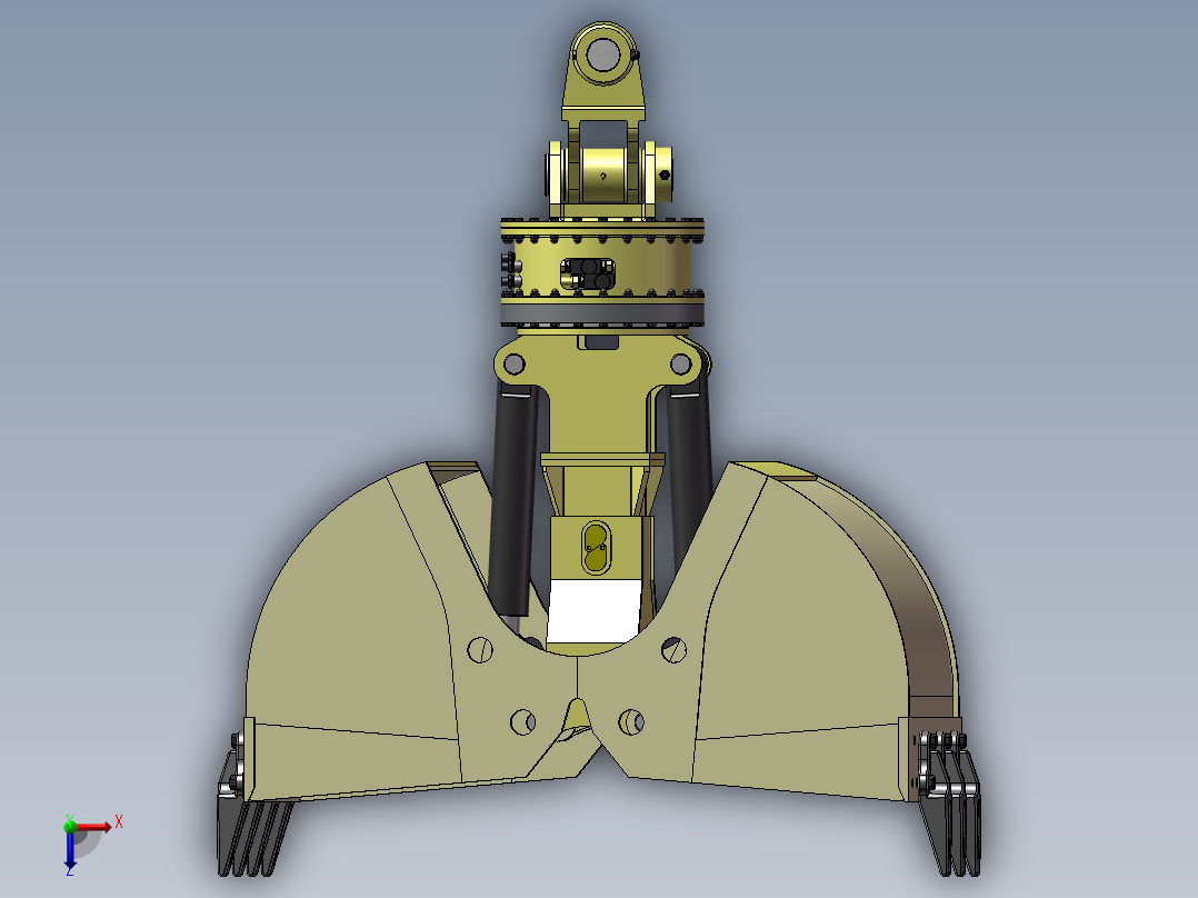 一款20吨级挖掘机使用贝型抓斗俯视图