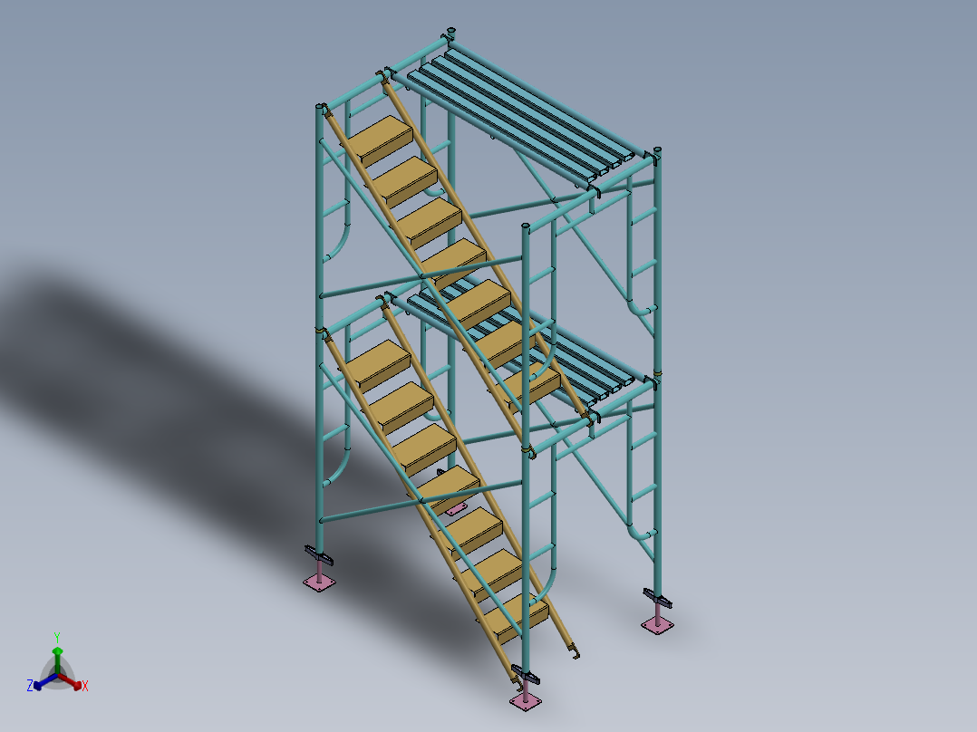 1.7米脚手架两层正等轴测图