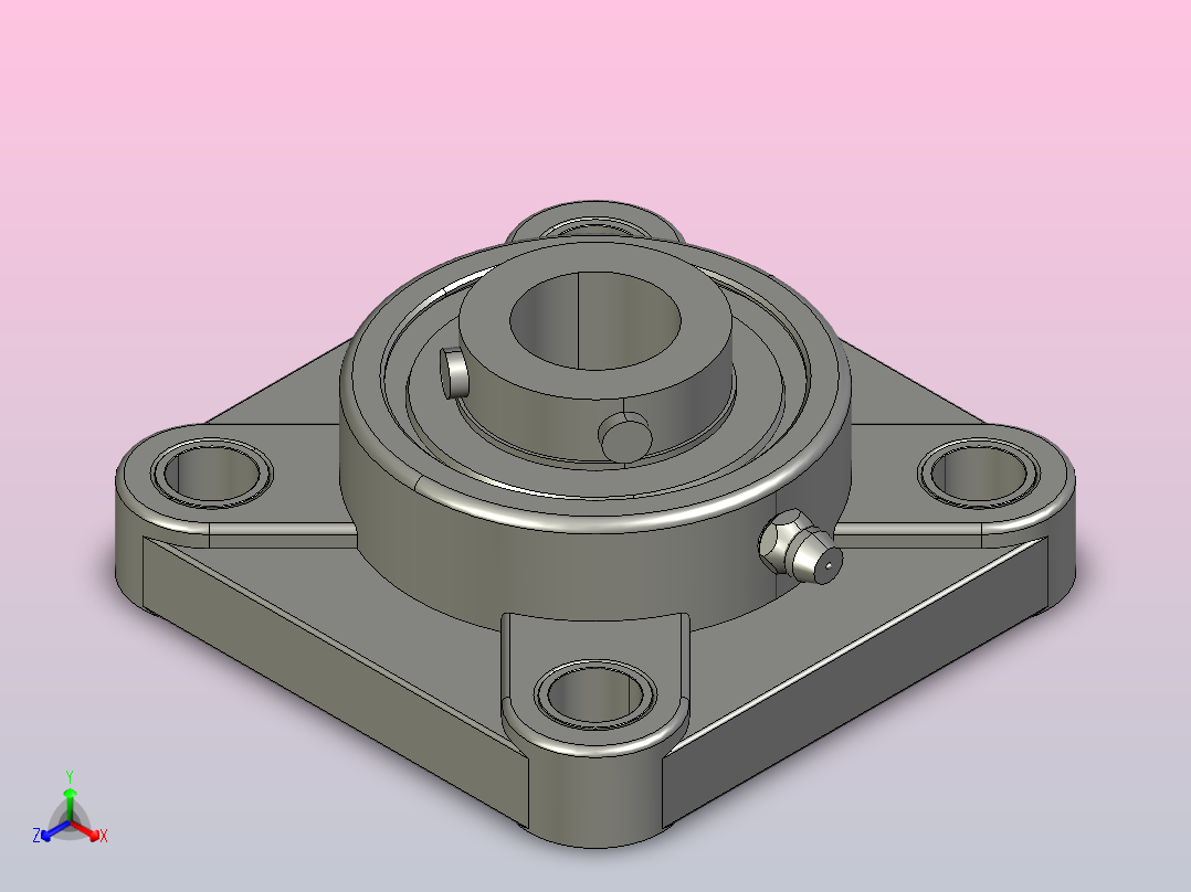 FU204-PBT-C1塑料方形轴承座正等轴测图