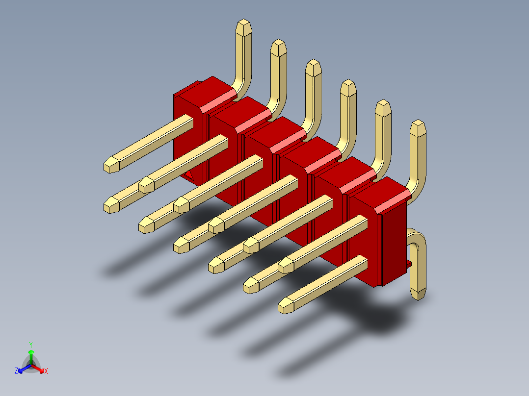 彩色公排针 100mil 2.54mm 系列-DS1022_red_12p_100mil_TypeSMT_rev1.0主视图