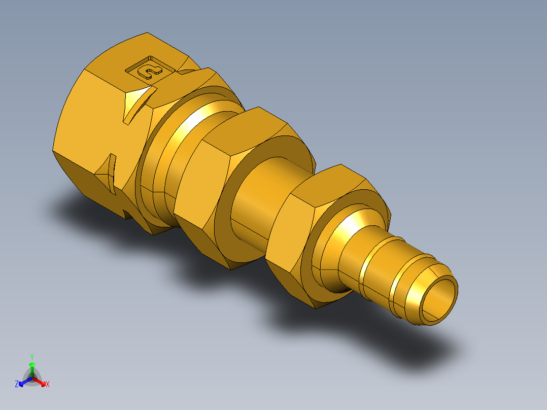 工业通用螺蚊管倒齿式工业硬管接头Bulkhead Union 22CABH-6-6正等轴测图