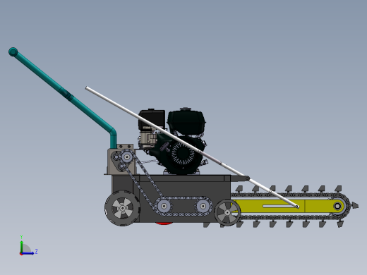 小型淮山便携式茶园开沟机三维SW模型设计左视缩略图