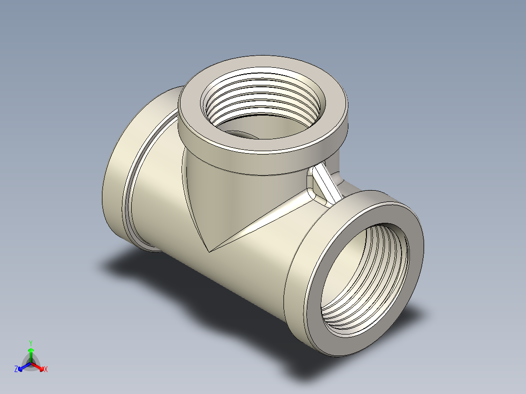 B3004437-TEE G 3_4'' SS内丝三通管接头正等轴测图