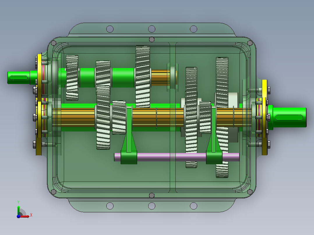 家用轿车四挡变速箱结构设计及三维建模（SW+CAD+说明书）前视图