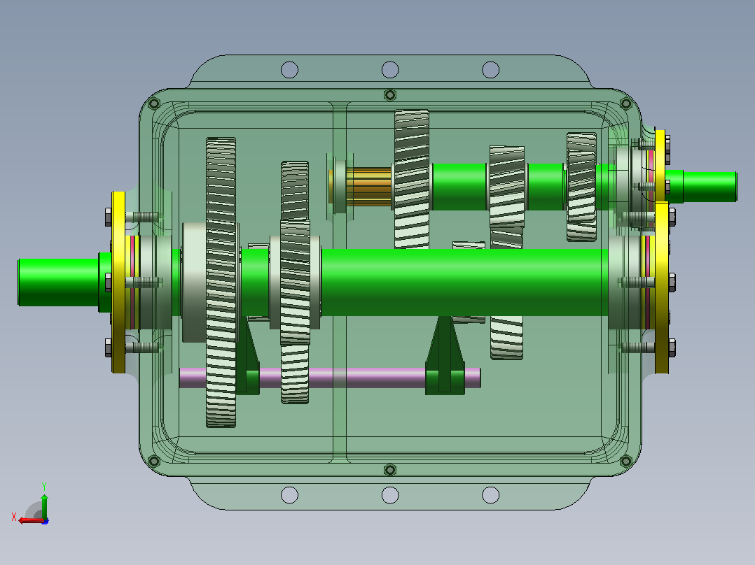 家用轿车四挡变速箱结构设计及三维建模（SW+CAD+说明书）后视图