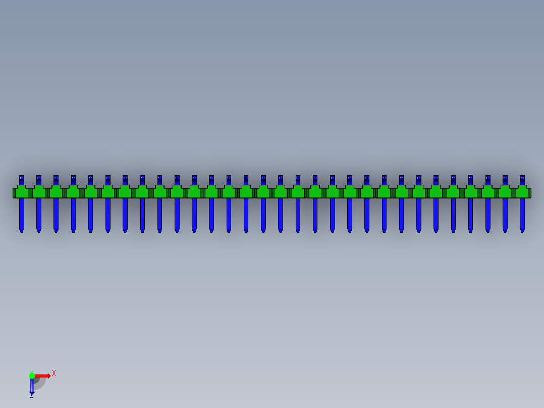 引脚接头双直SMD，间距2毫米，高度6.6毫米。它是一种用于带有电子设备的印刷电路板上的元件俯视图