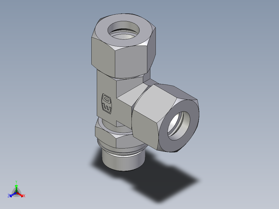 卡套式工业通用硬管接头EO_Adjustable_locknut_run_tee_LEE20ZSMORCF正等轴测图