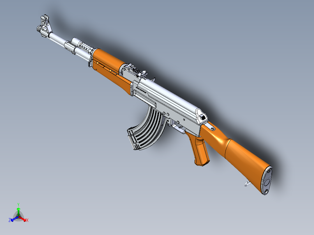 手枪左轮冲锋枪老式狙击步枪设计3D图纸AK-47 (Type3)- STP IGS正等轴测图