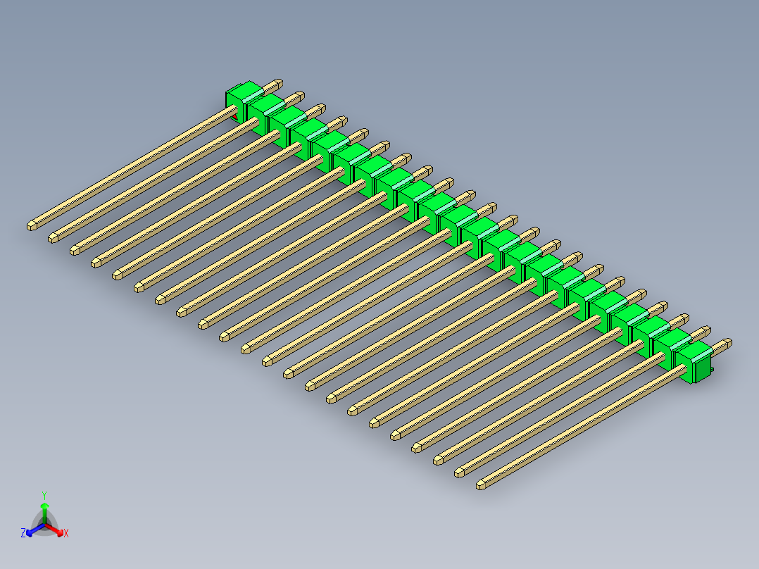 彩色公头100mil（2.54mm）系列-DS1021_green_1x22p_100mil_Type43_rev1.0主视图
