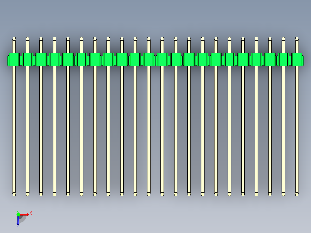 彩色公头100mil（2.54mm）系列-DS1021_green_1x22p_100mil_Type43_rev1.0俯视图