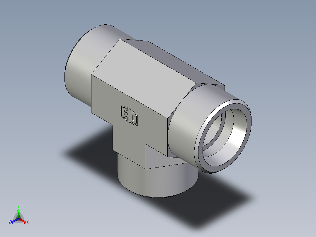卡套式工业通用硬管接头EO_Union_tee_T25SCFX正等轴测图