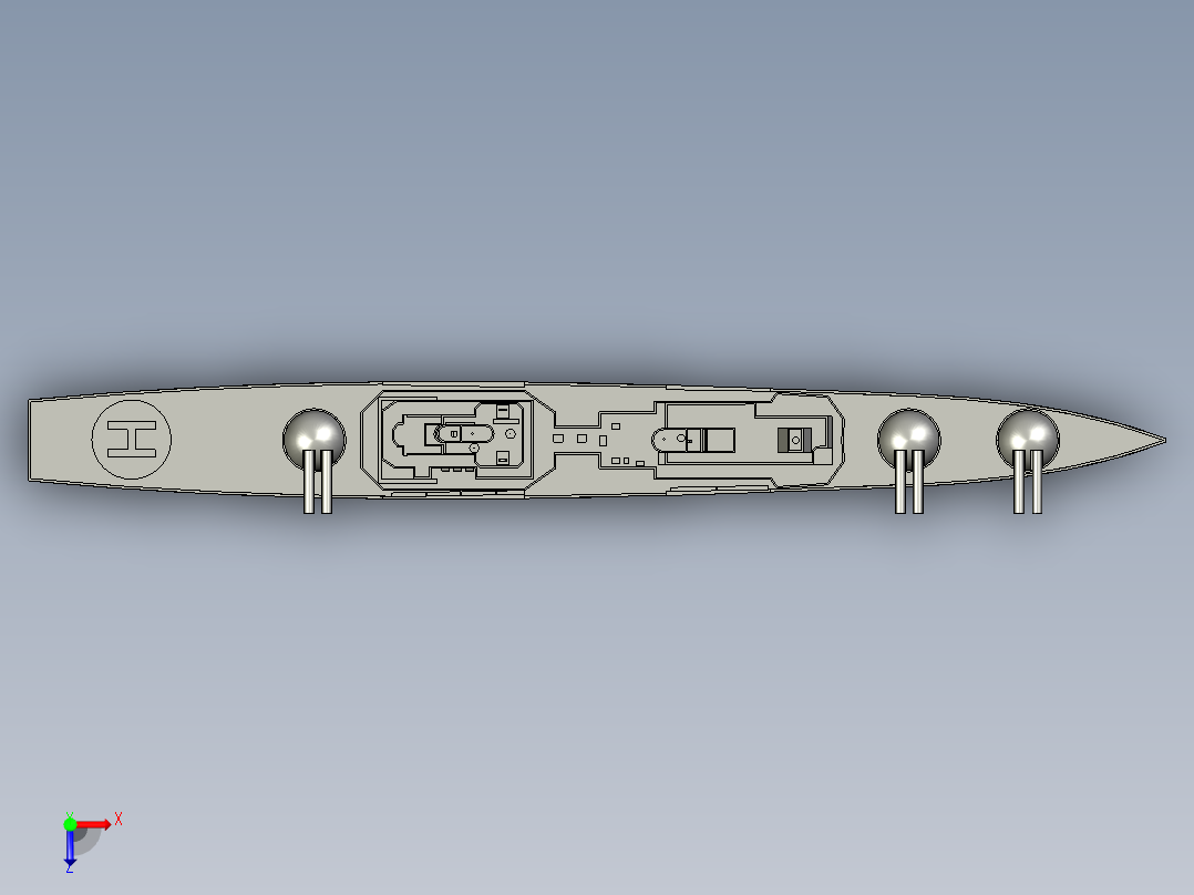军舰三维建模俯视图