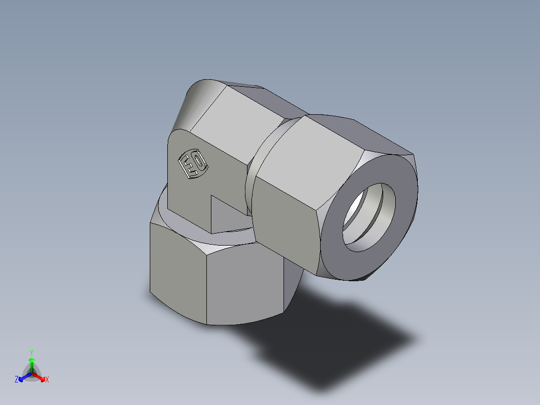 卡套式工业通用硬管接头EO_Swivel_nut_elbow_EW12LCF正等轴测图