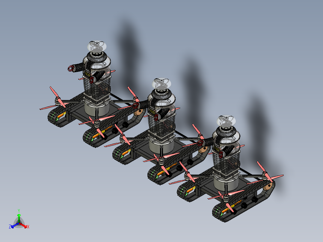 带有履带无人机的机器人模拟