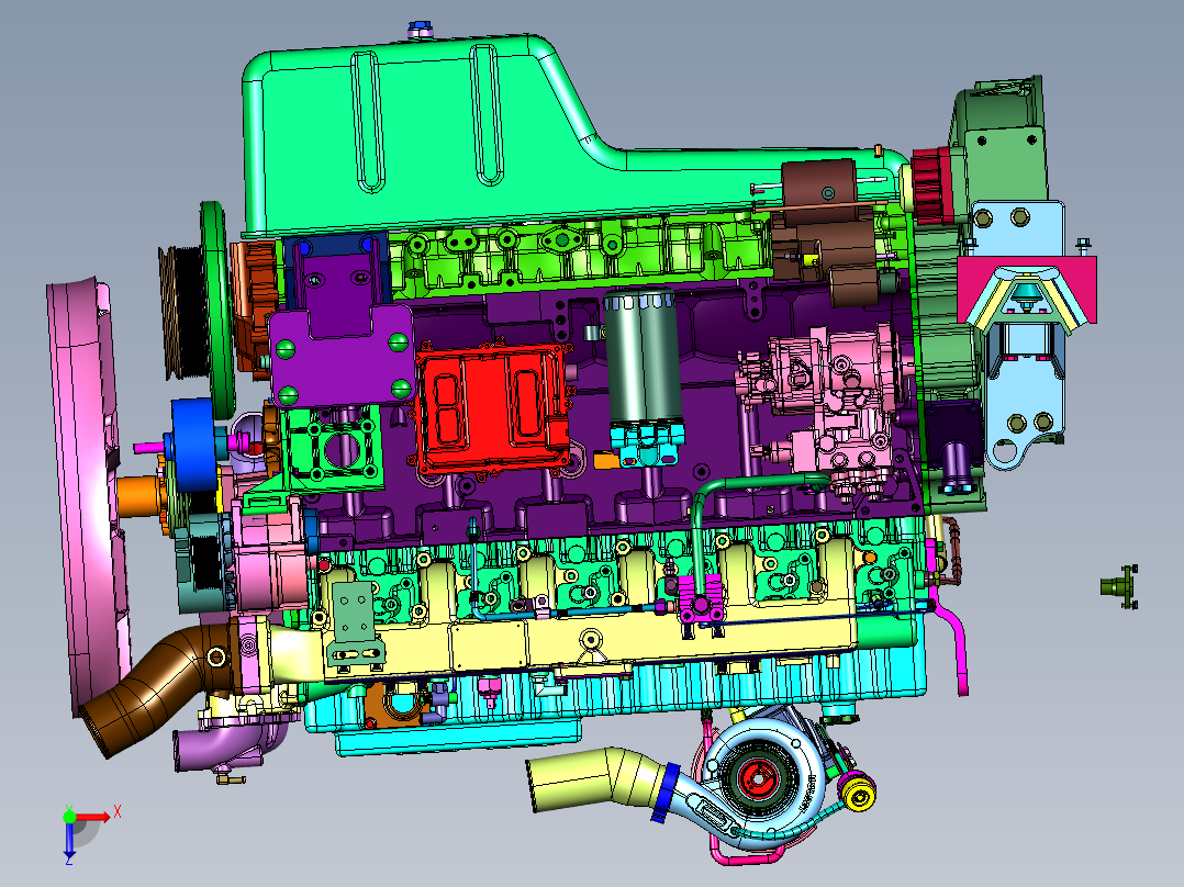 大功率重卡发动机俯视图