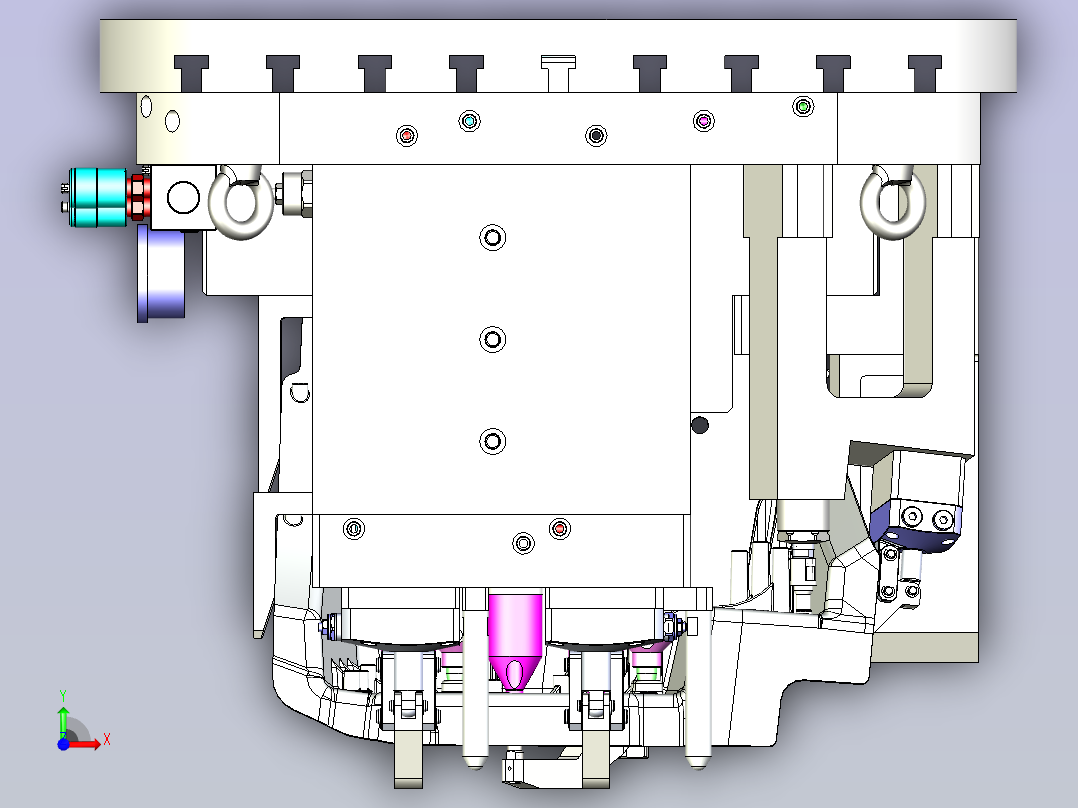 一款五轴液压夹具3D模型前视图