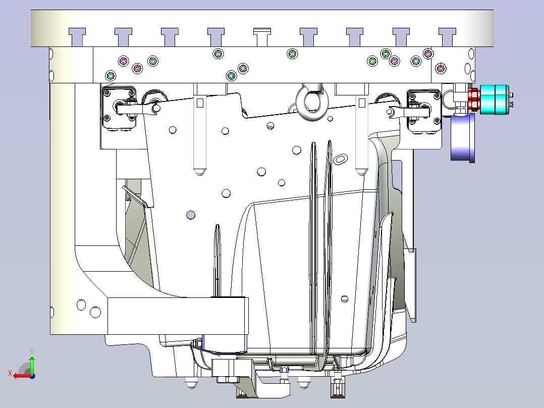 一款五轴液压夹具3D模型后视图