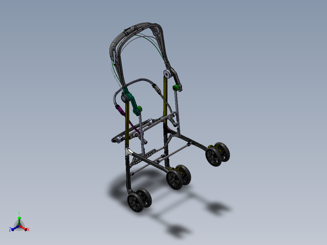 可折叠婴儿车设计资料含三维二维说明书正等轴测图