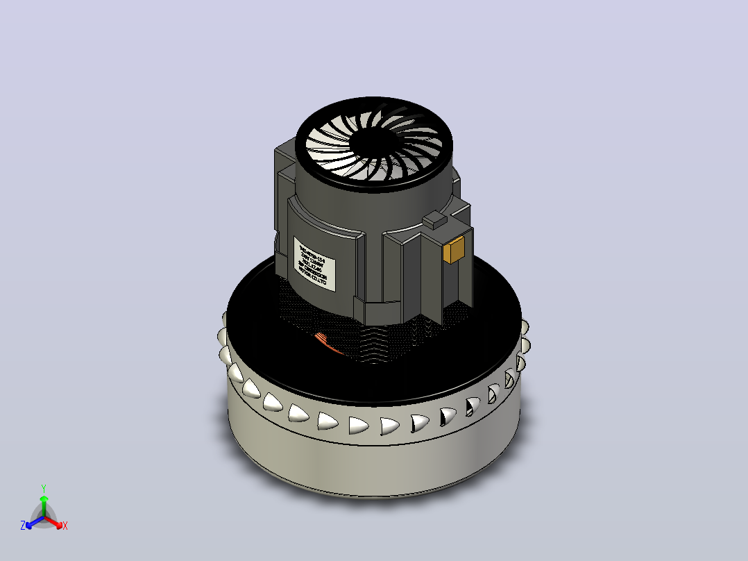 带电机的工业真空吸尘器鼓风机。230V 1200W实心模型正等轴测图