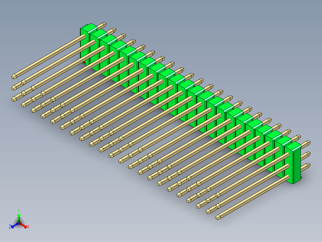 彩色公头100mil（2.54mm）系列-DS1021_green_3x22p_100mil_Type19_rev1.0主视图