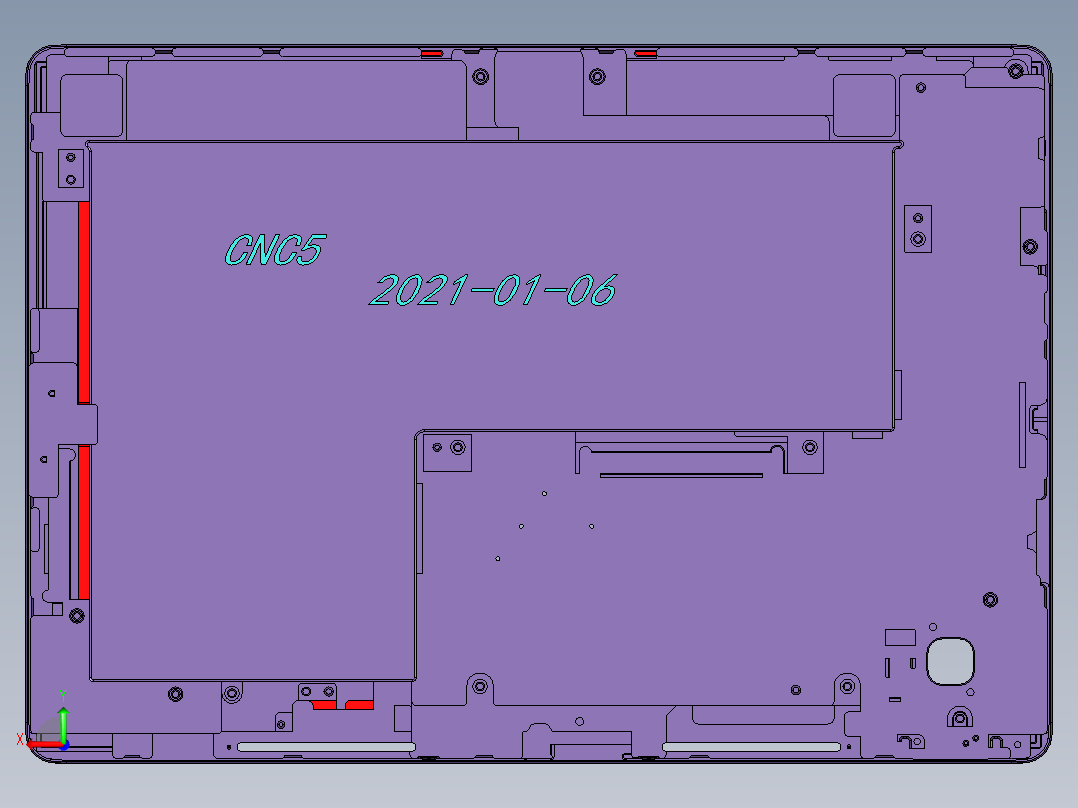 一款平板电脑外壳铣四周侧孔程序模型后视图