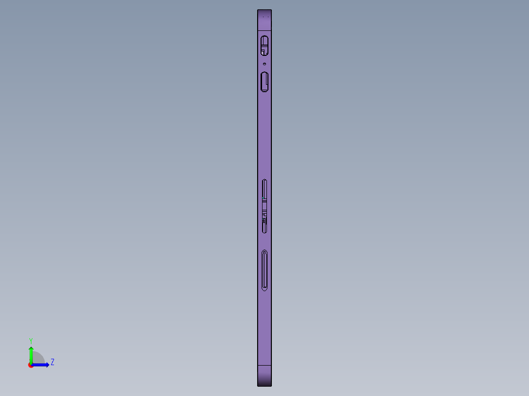 一款平板电脑外壳铣四周侧孔程序模型左视图