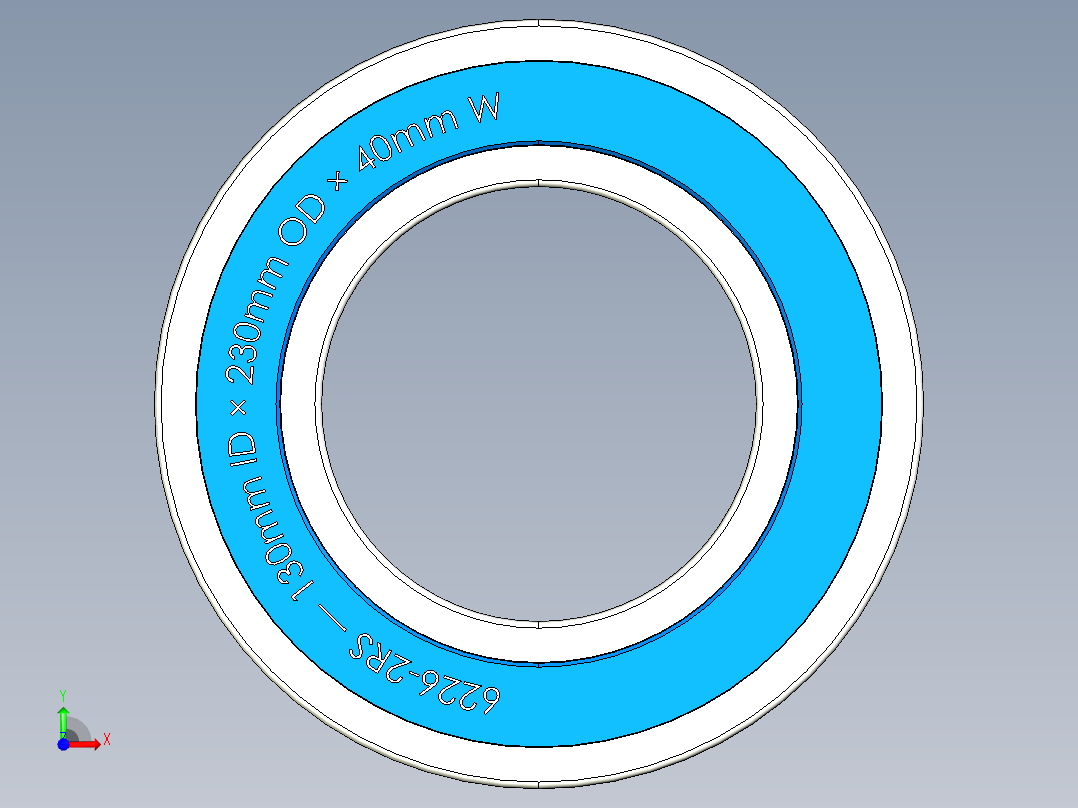 完整的公制6200-2RS，双密封轴承库SolidWorks和Step模型前视图