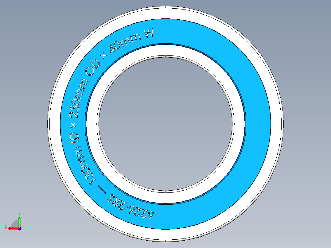 完整的公制6200-2RS，双密封轴承库SolidWorks和Step模型后视图