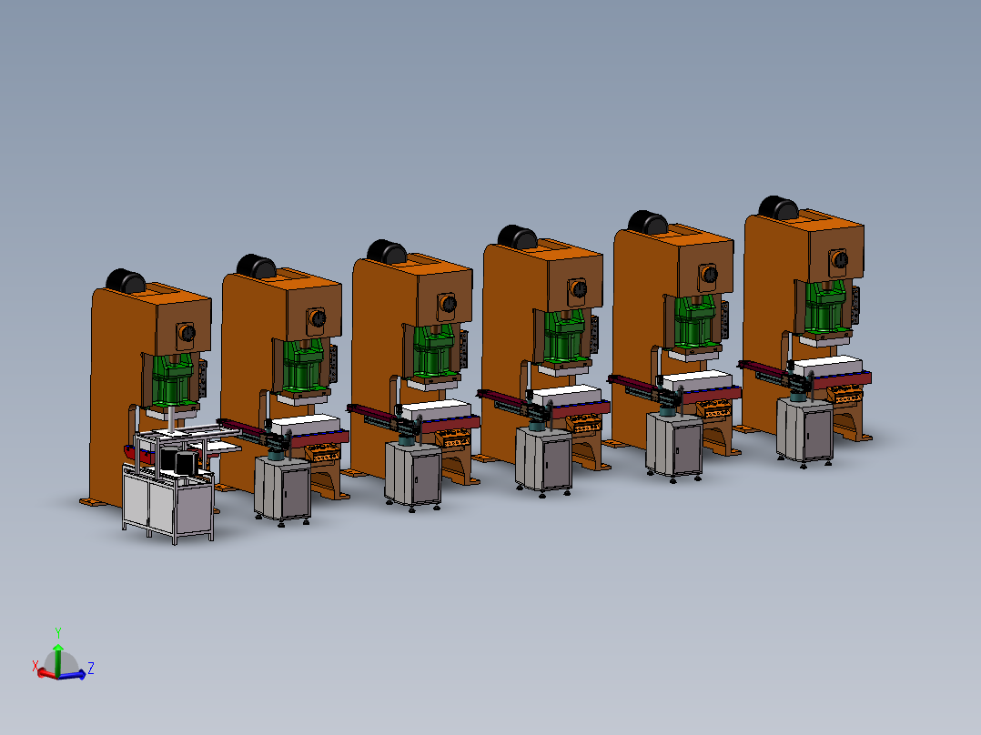 冲床摆臂机械手冲床多台联机自动上下料3d方案
