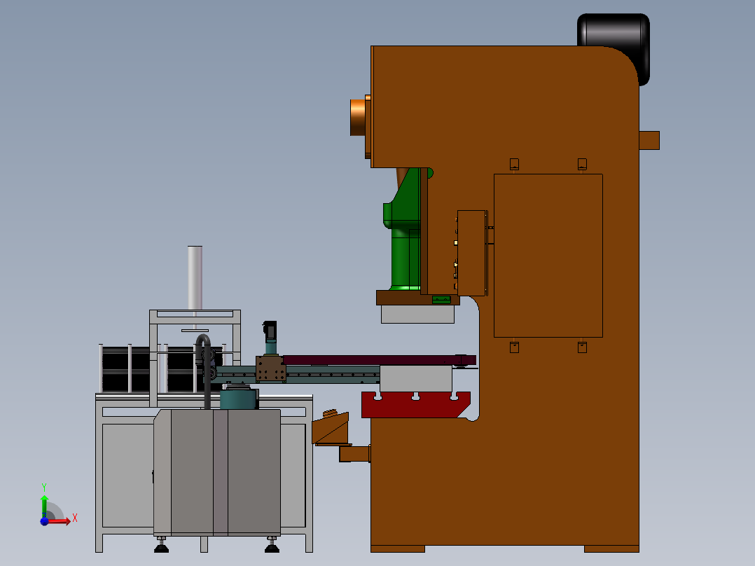 冲床摆臂机械手冲床多台联机自动上下料3d方案前视图