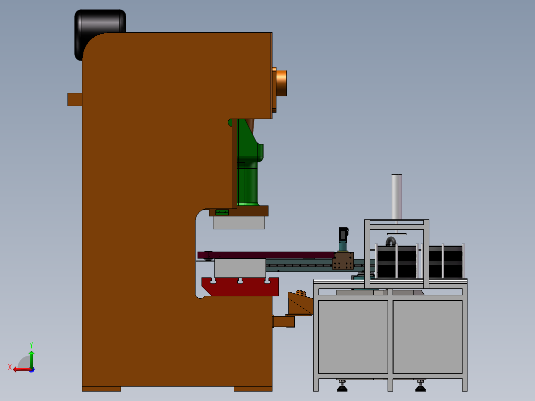 冲床摆臂机械手冲床多台联机自动上下料3d方案后视图